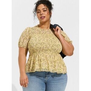NWT Torrid Chiffon Ruffle Mock Neck Smocked Crop Top 3X